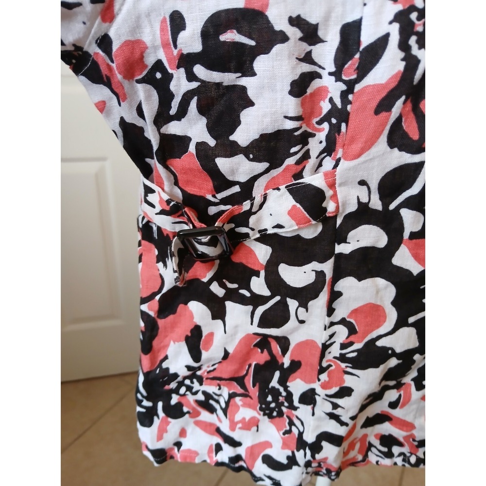 David Brooks Floral Linen Blouse XL Button Front Belted Casual Top - Picture 8 of 16